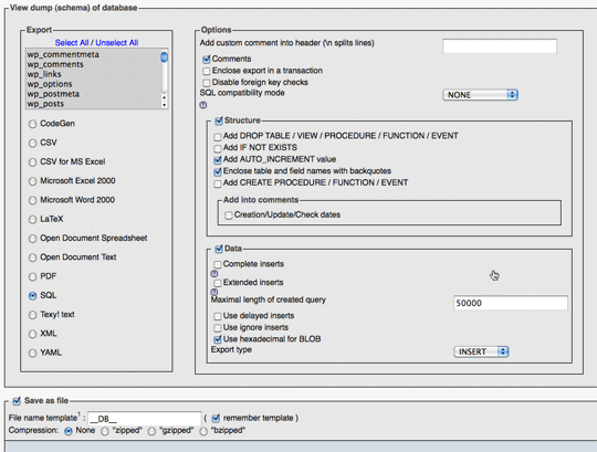 Export as SQL, and save as a file