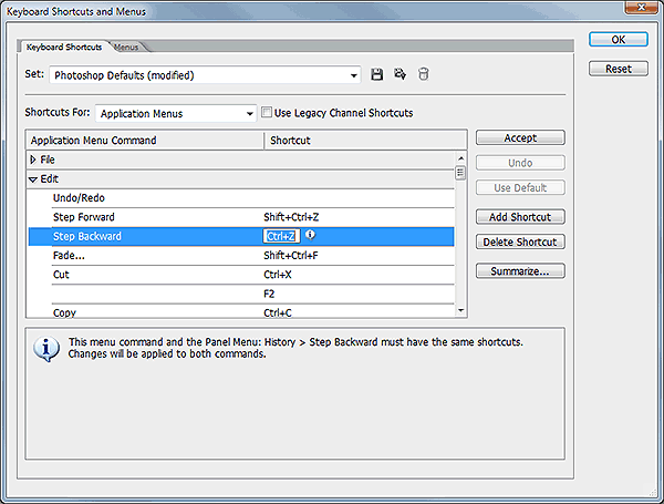 Photoshop undo keyboard shortcut